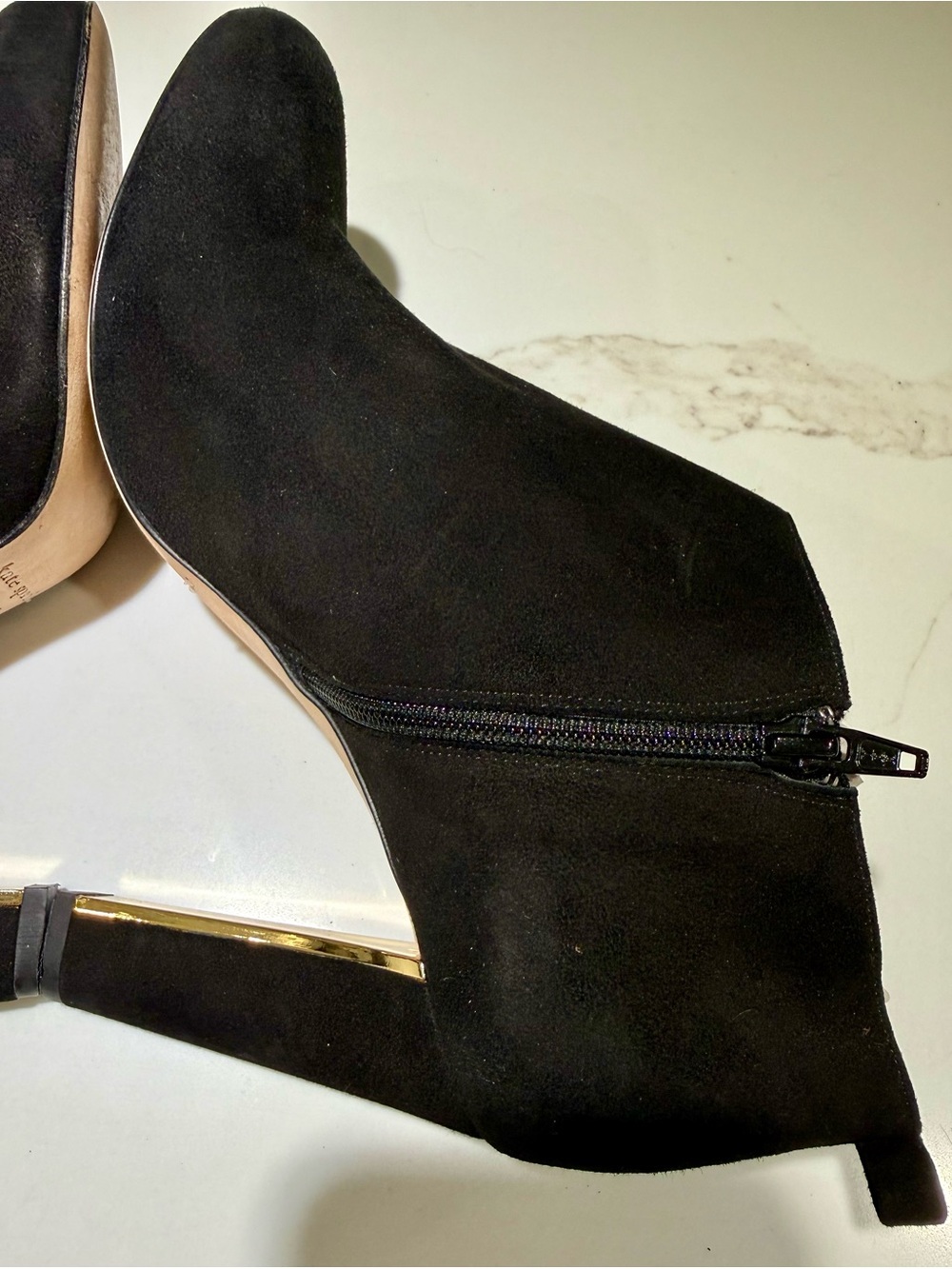 KATE SPADE 4” Heel Leather Suede Booties Black Gold Inside Heel, Size 11B - Picture 11 of 11